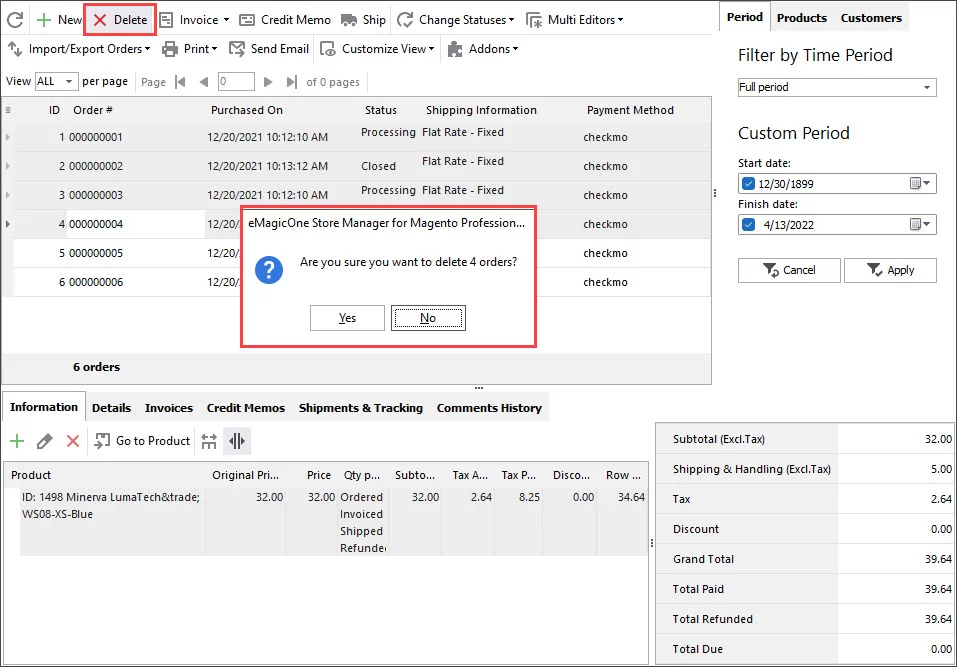 Delete Multiple Orders in Store Manager