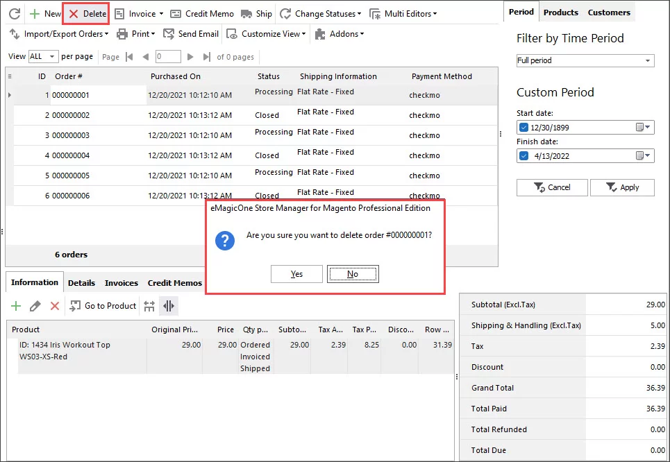 Delete an Order in Store Manager
