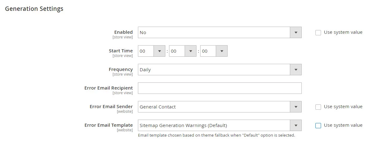 Magento 2 XML Sitemap magento-2-xml-sitemap-generation-settings