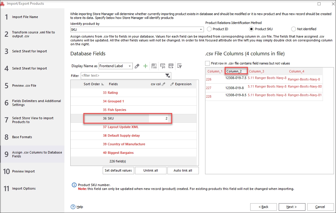 Assign SKU .csv Column to SKU Field