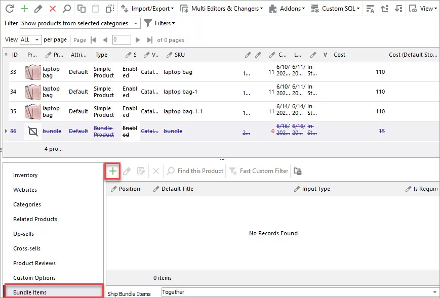 Add Bundle Items with Store Manager