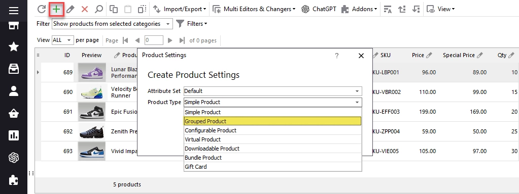 Magento 2 Grouped Products select-magento-2-grouped-product-type