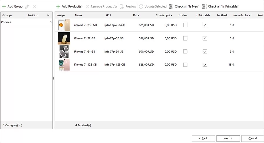 Magento Store Manager PDF Catalog Creator Wizard Products Preview