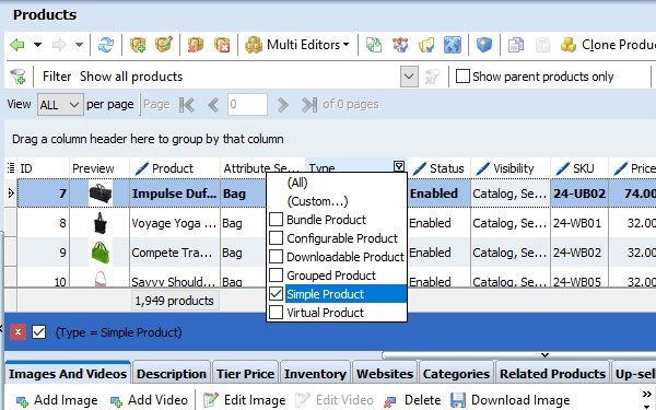 Magento 2: Editing Product Type magento_2_filter_by_type