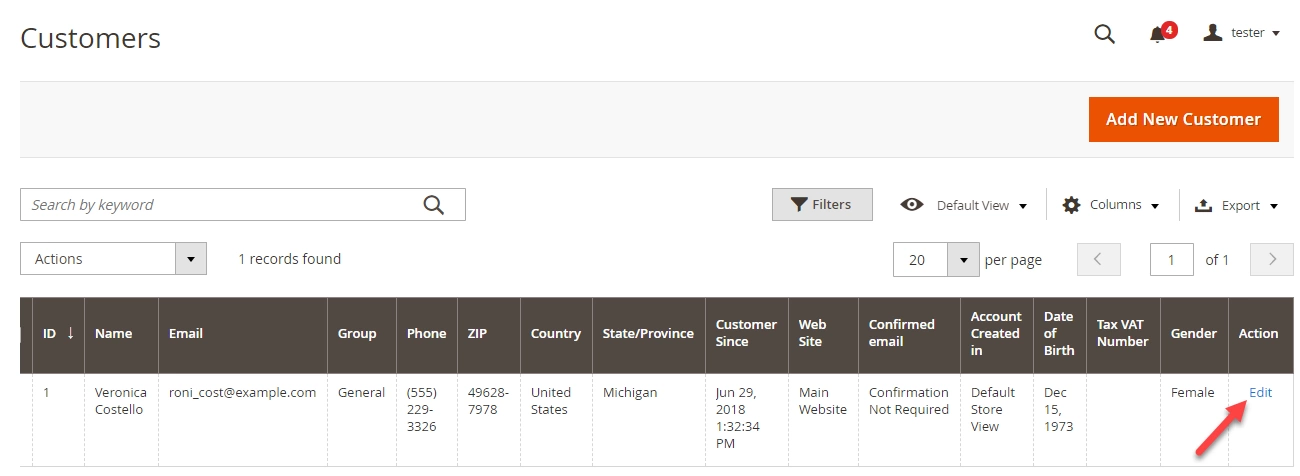How to Create Magento 2 Order find-magento-customer-and-select-edit-action