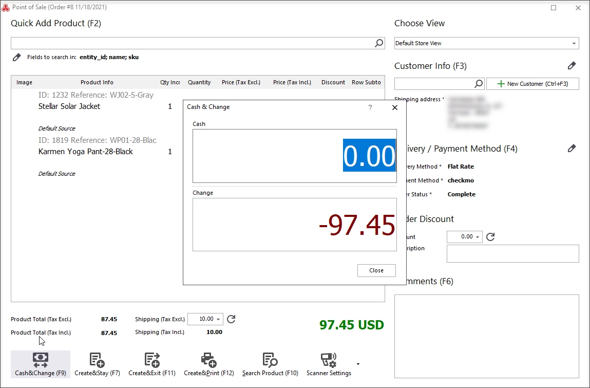 Also, you can apply coupon codes and calculate change here