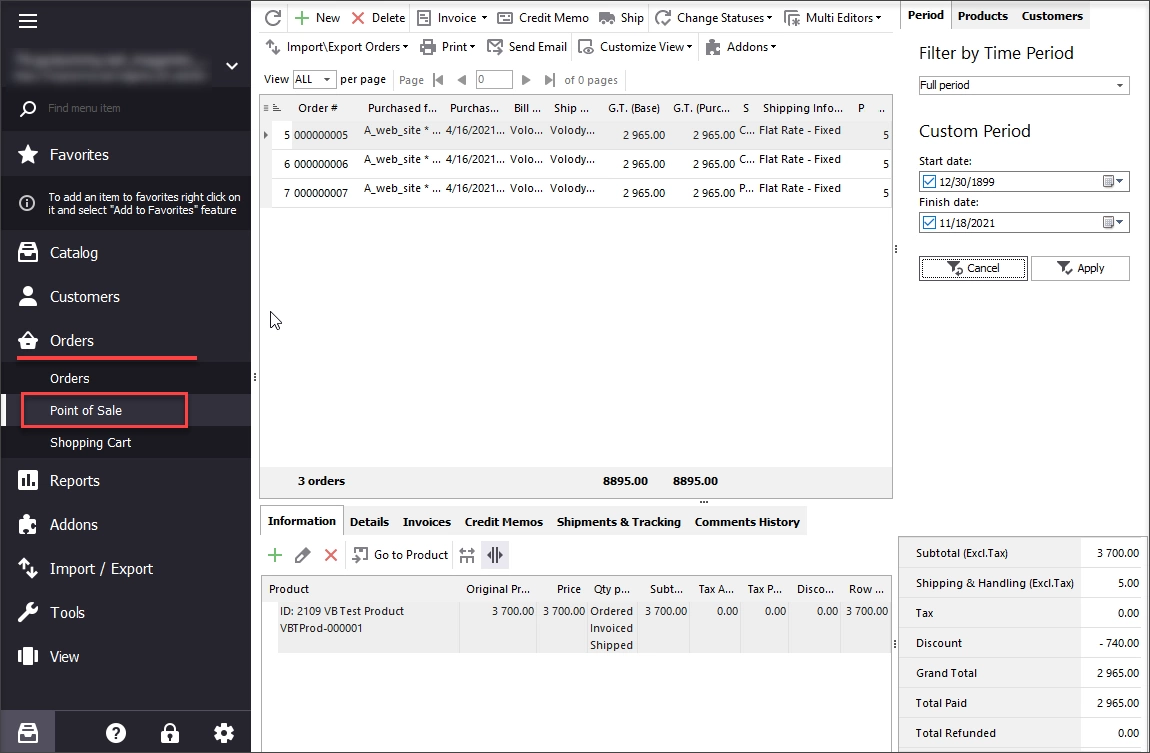 Launch the Point of Sale tool from Magento Store Manager Menu