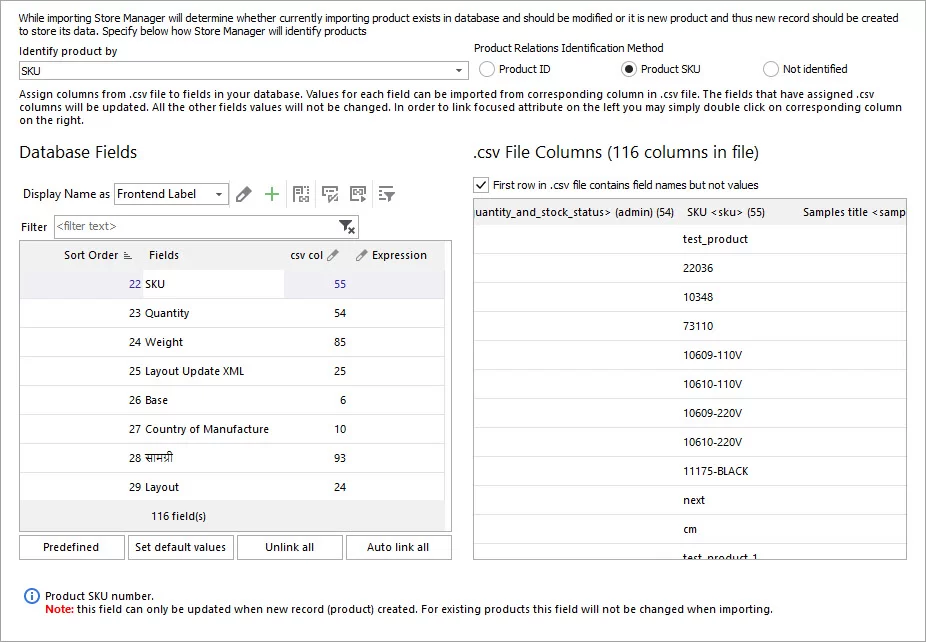 Assign Database Fields to csv Columns during Import