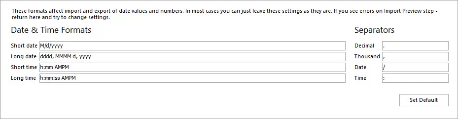 Date and Time Format Options