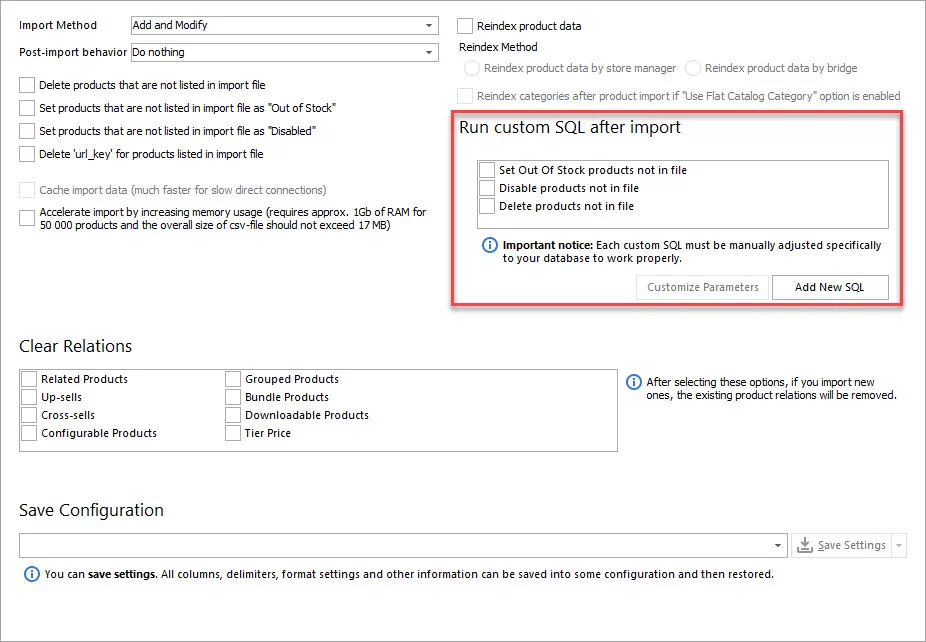 Run Custom SQL after Import Option