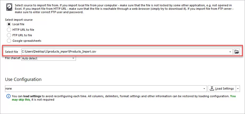 Select File for Import with Store Manager
