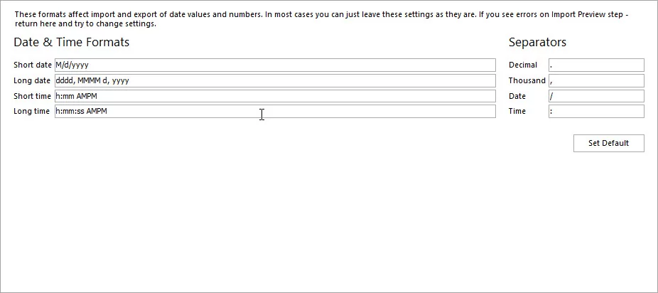 Set Base Formats