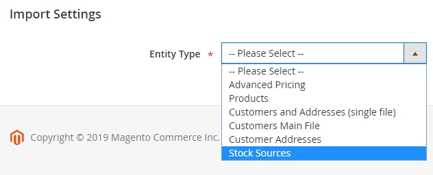 Entity type for import