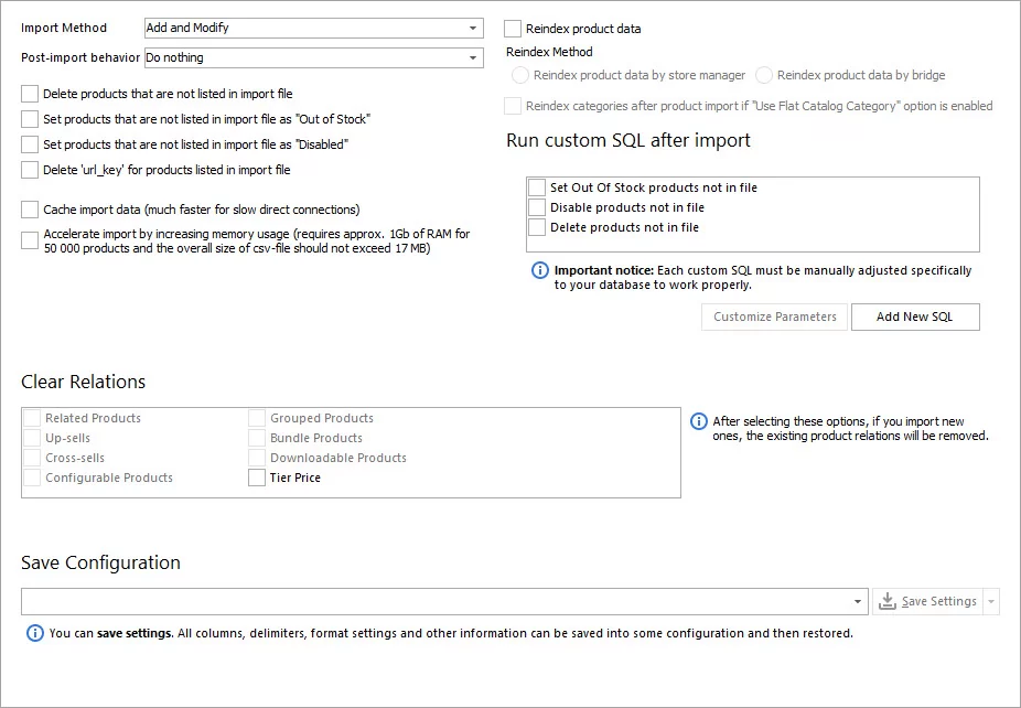 Select Import Options