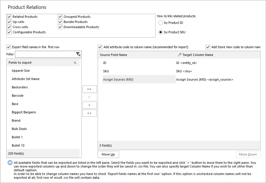 Select Fields for Export with Store Manager