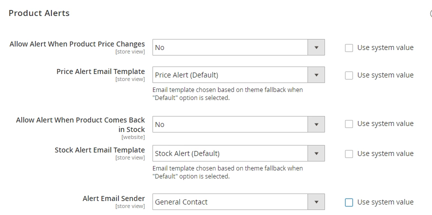 Allow Magento 2 alert emails
