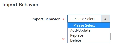 Select Product Import Behavior Option