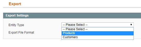 Select entity type for export