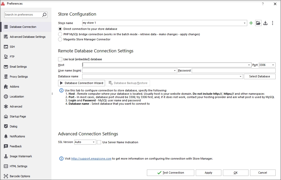Launch Store Manager for Magento and press F12 hotkey to open Preferences