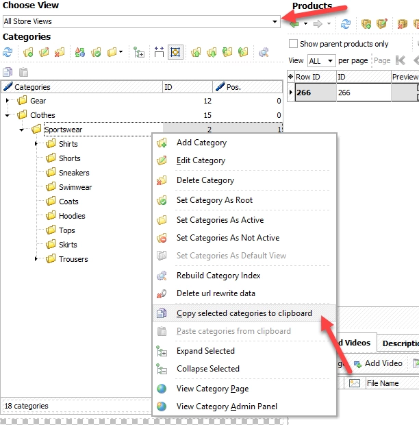 Select store view and copy selected Magento 2 category to clipboard