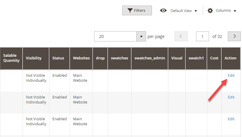Select Magento Edit product action