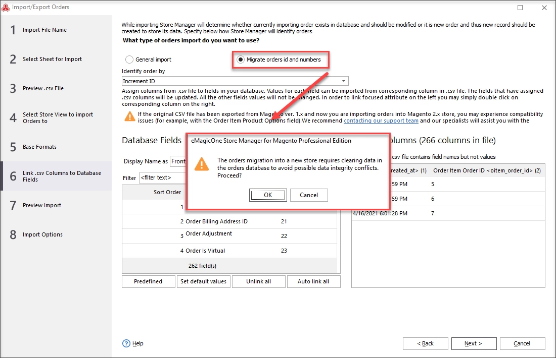 Enable the “Migrate Orders id and numbers” option to preserve IDs from your CSV file