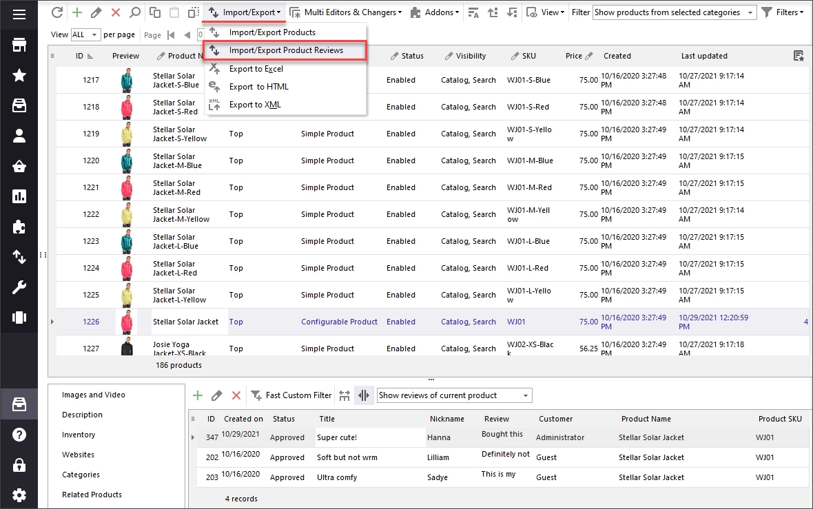 Launch Import/Export Reviews tool from the menu