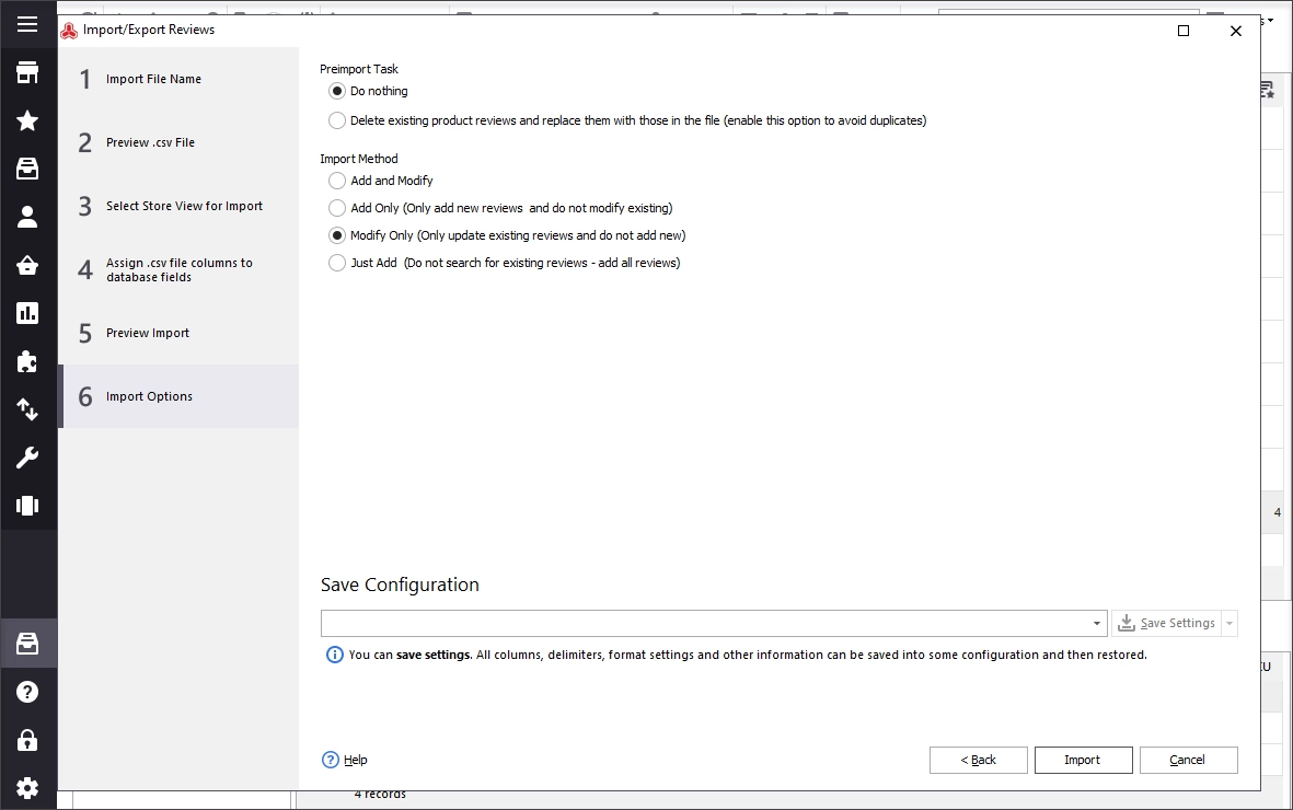 Specify Magento Review Import Options and start the import