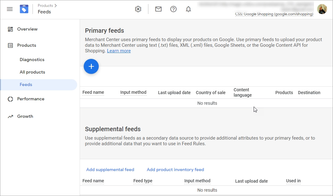 Google Merchant Add New Primary Feed