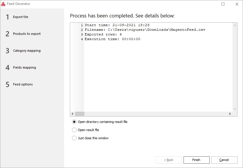 Magento Feed Generated Open File