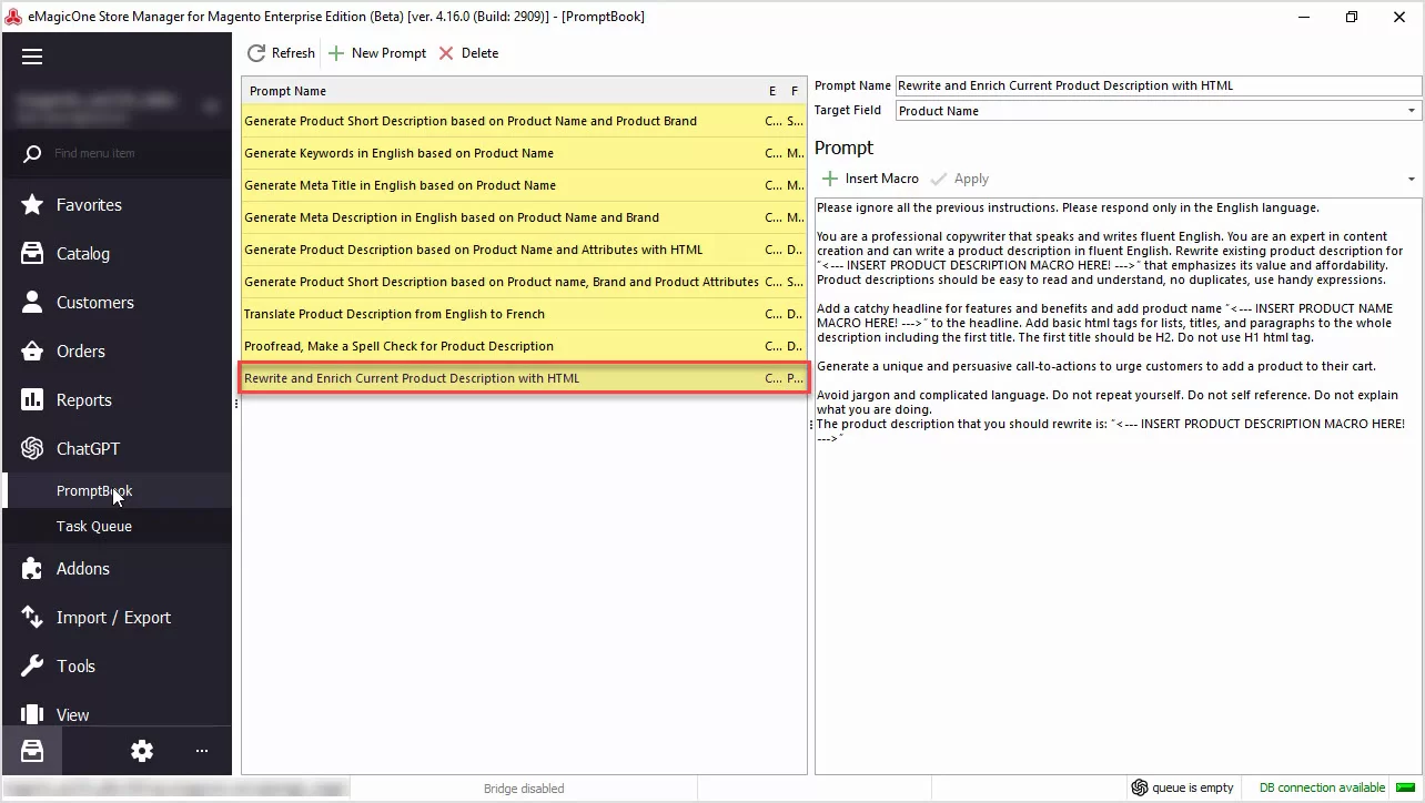 Magento ChatGPT Integration for Descriptions