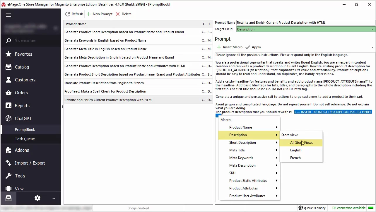 Magento ChatGPT Integration for Descriptions
