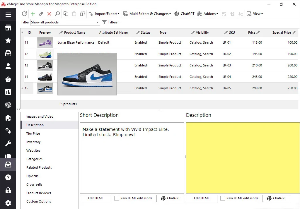Empty Magento Description Before Its Generation Based on Images with ChatGPT