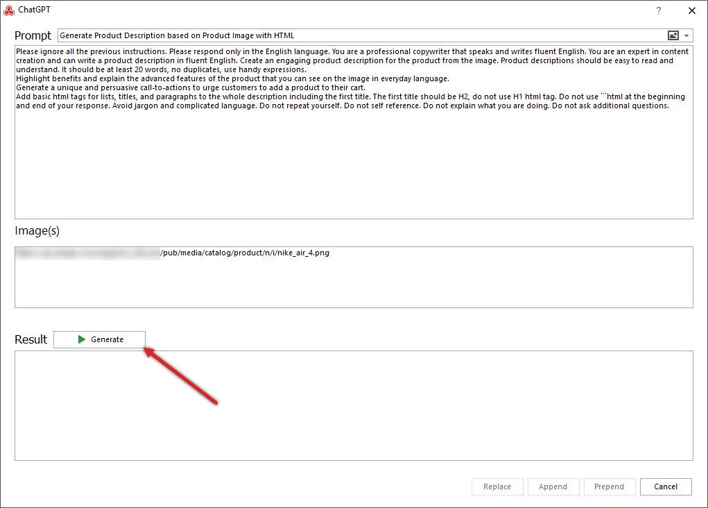 Generate Button for Magento Product Description by Images