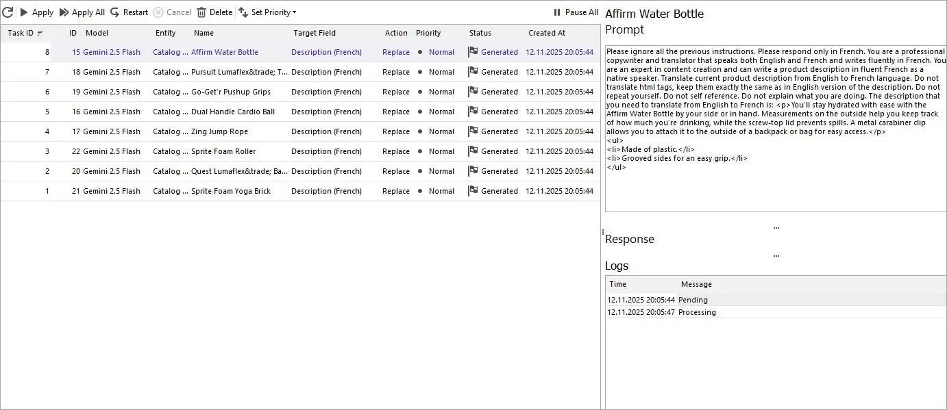 Gemini Task Queue with Translated Magento Descriptions