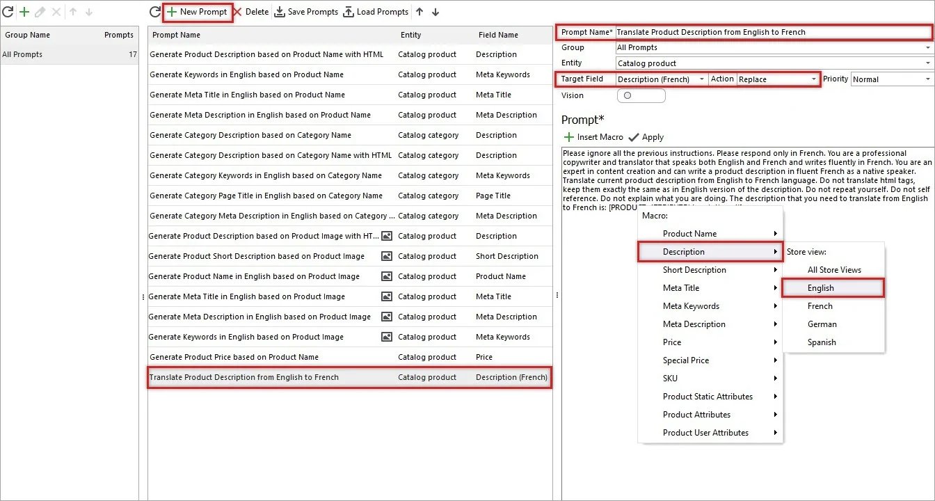 Magento Gemini Prompt for Product Description Translation