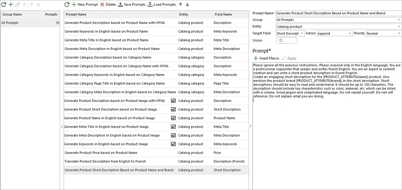 Gemini Prompt for Short Description Generation Based On Product Name and Brand