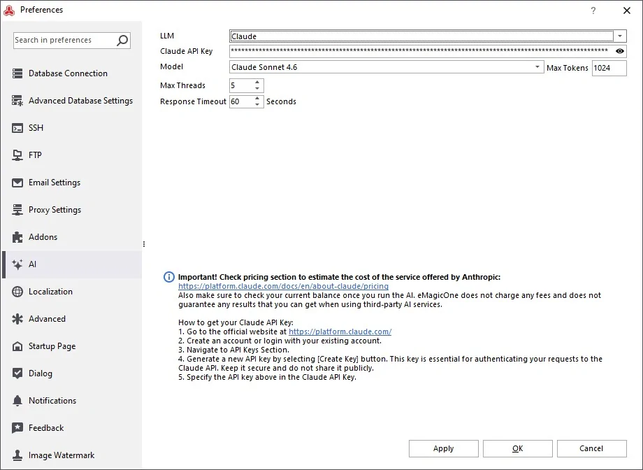 Claude Settings in Store Manager for Adobe Magento