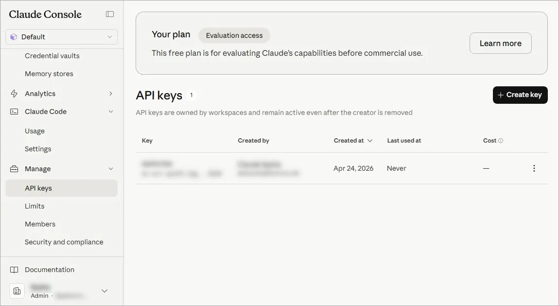 API Key in Claude Console for Adobe Magento Connection