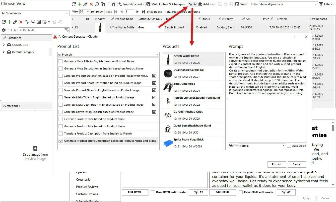 Claude Content Generator for Adobe Magento Short Description Generation by Name