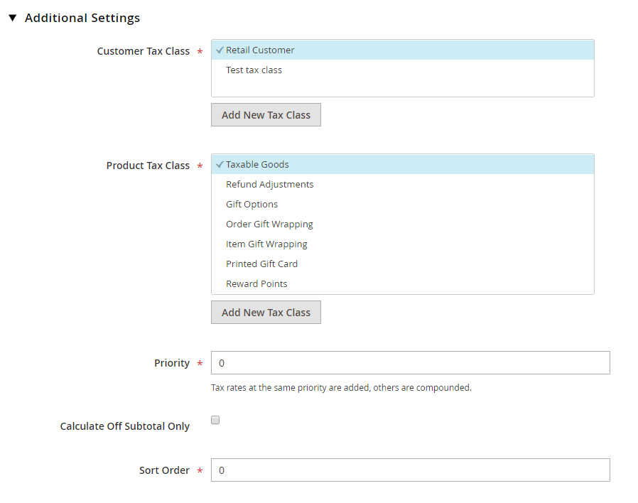 Tax Rules Additional Settings