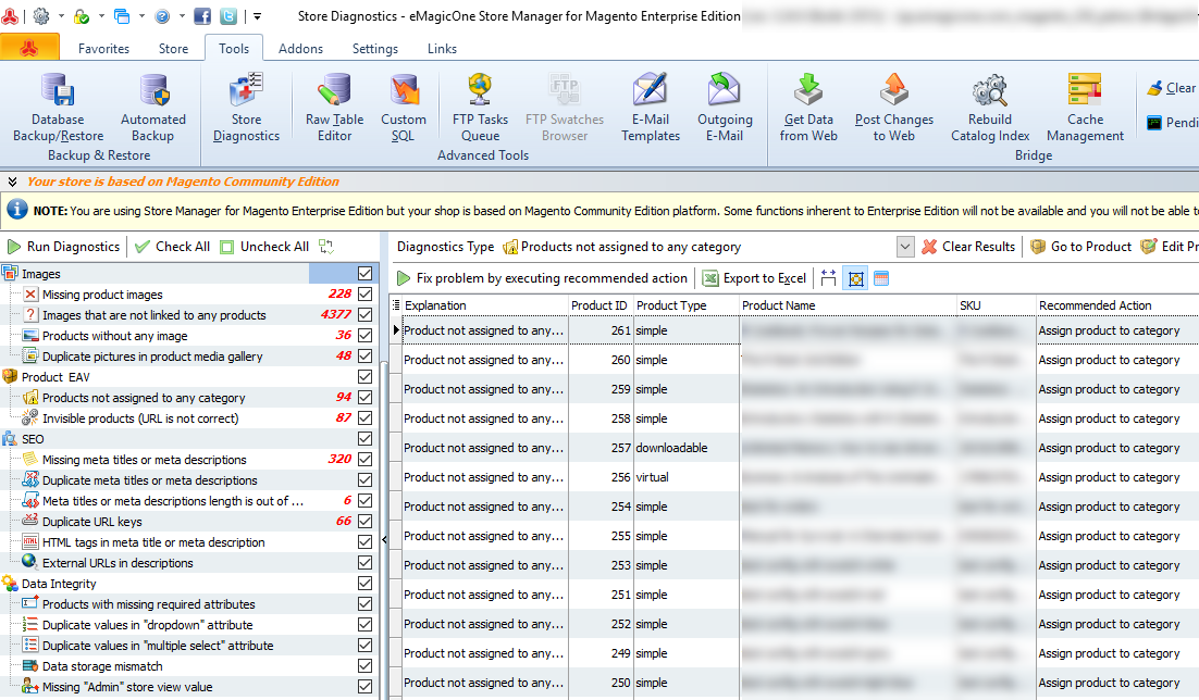 Store Diagnostics Types for Enterprise Edition of Store Manager