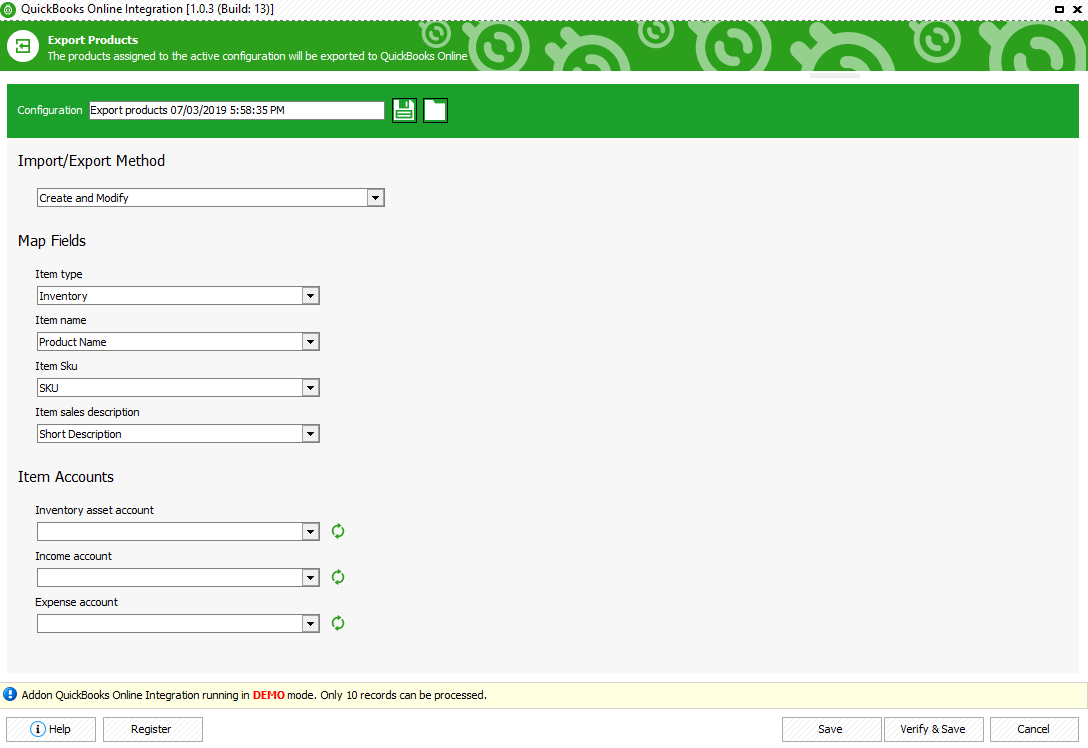 Export products from Magento to Quickbooks