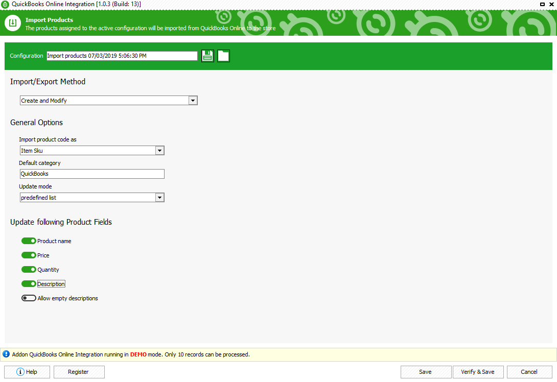 Import products from Quickbooks to Magento