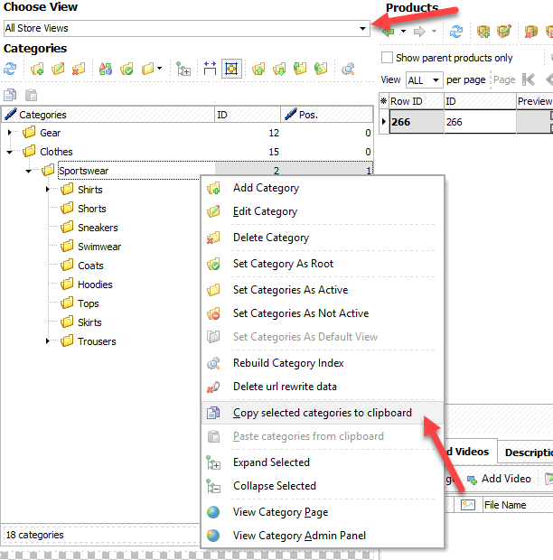 Select store view and copy selected Magento 2 category to clipboard