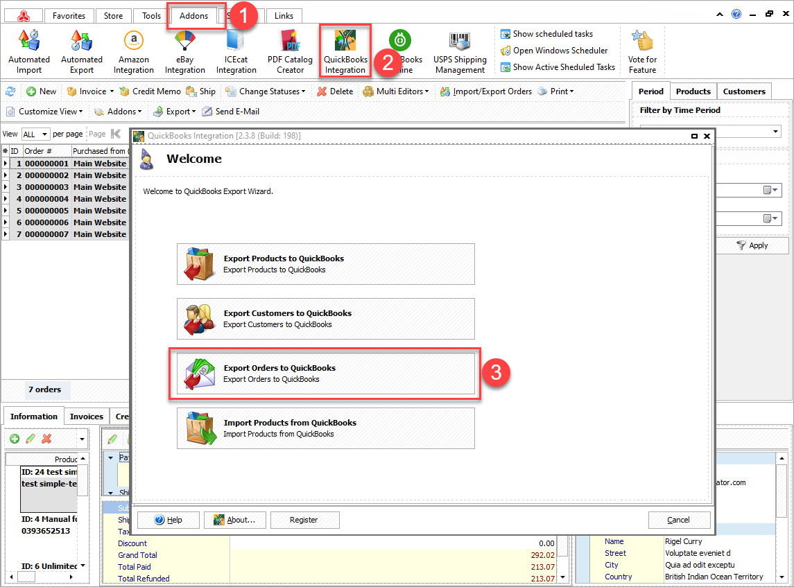 Export Orders to QuickBooks Oprion