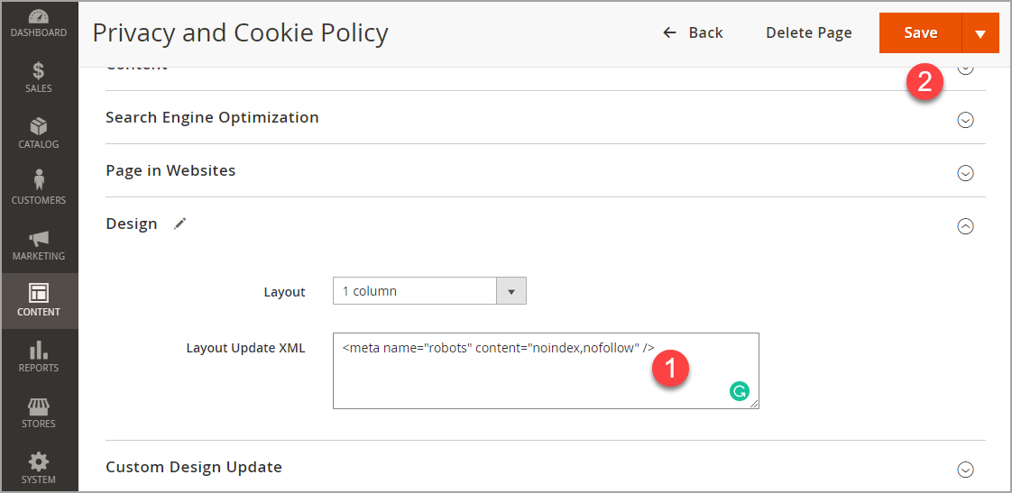 Magento 2 Close Page From Indexing