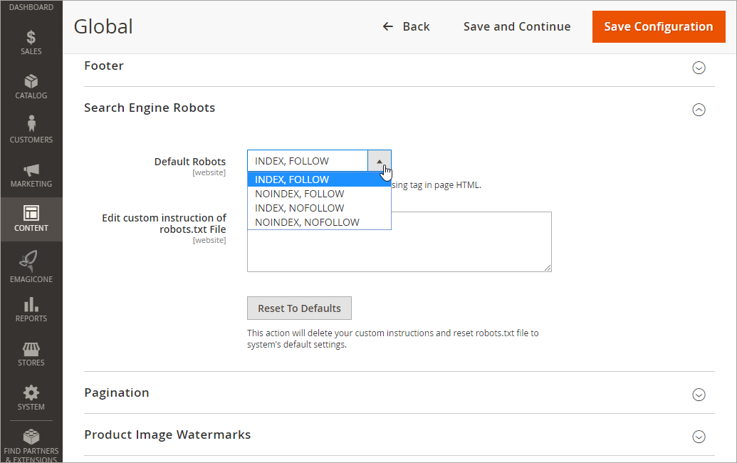 Magento 2 Content Global Settings