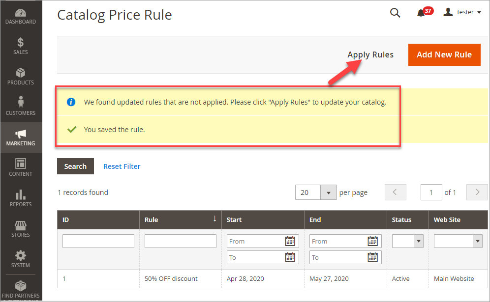 Applying Magento Price Rule