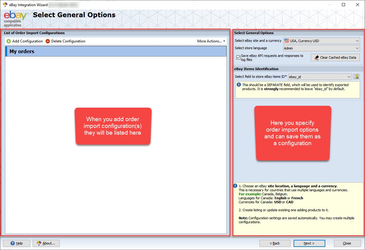 eBay Order Import Configurations and Options